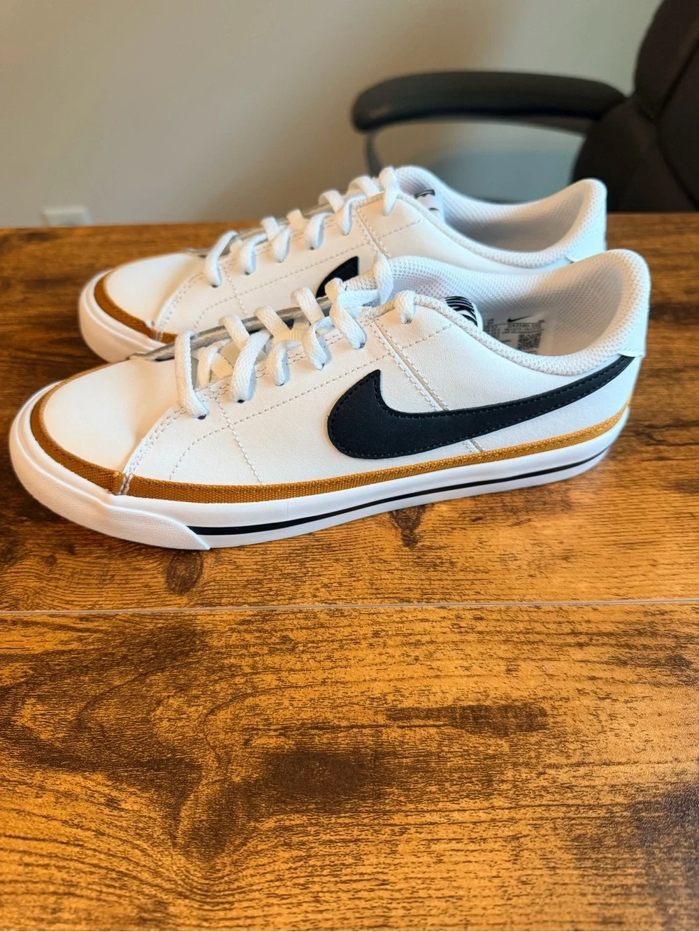 Nike White Court Vision Sneakers with Black Swoosh 5Y/6.5W NO BOX